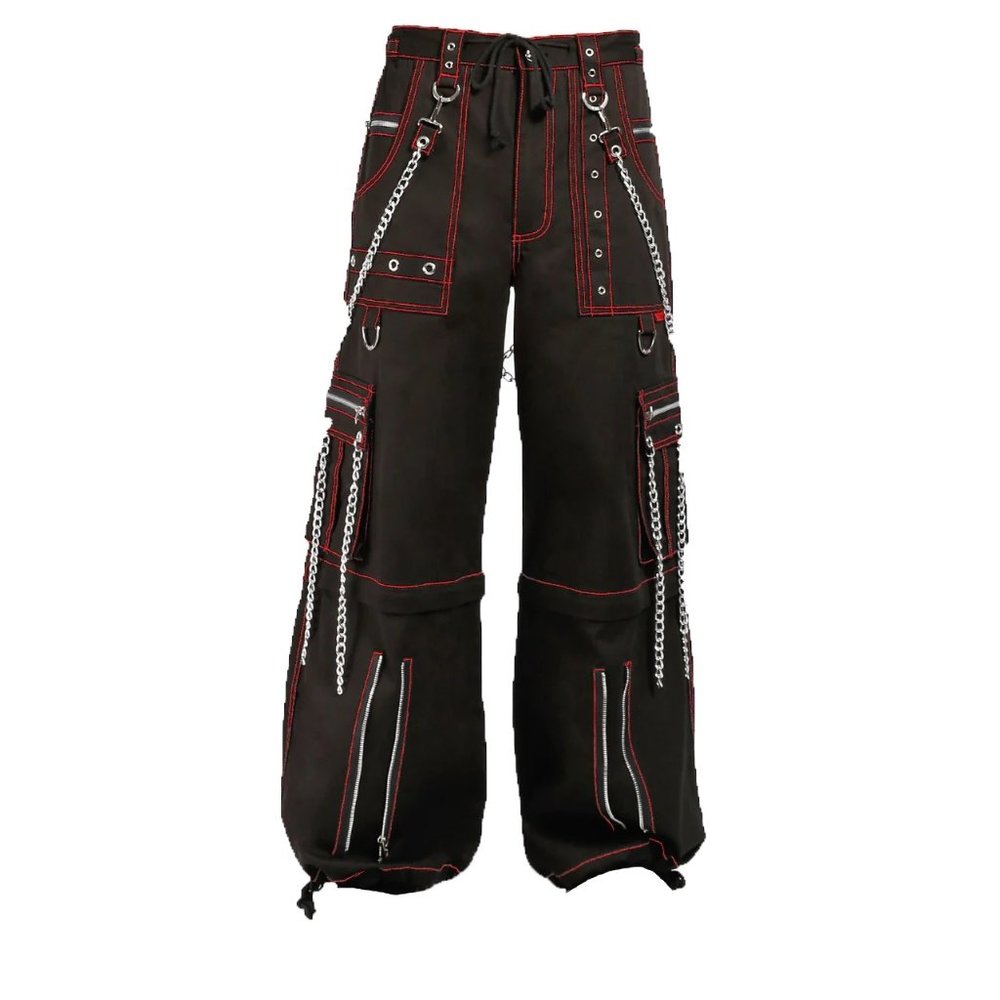 Men’s Electro Bondage Gothic Red Stitch Rave Gothic Cyber Chain Goth Tripp Pant